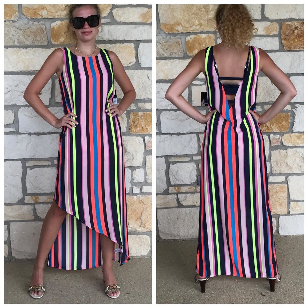 New Project Runway Neon Asymmetrical Maxi Dress